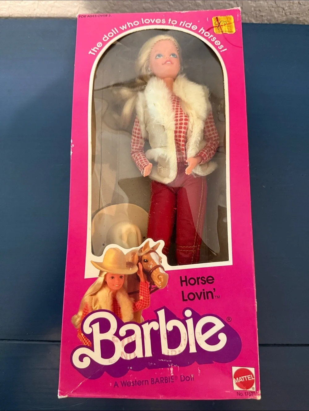 1982 vintage Barbie Horse Lovin' Doll - Pink Box with Red Outfit